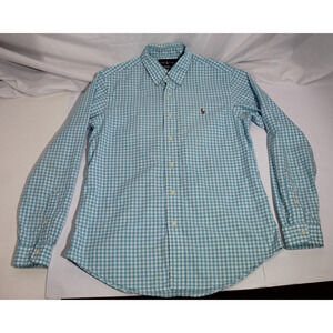 Ralph Lauren Classic Fit Blue Gingham Plaid Men's M Button-Down Shirt Flesh Pony